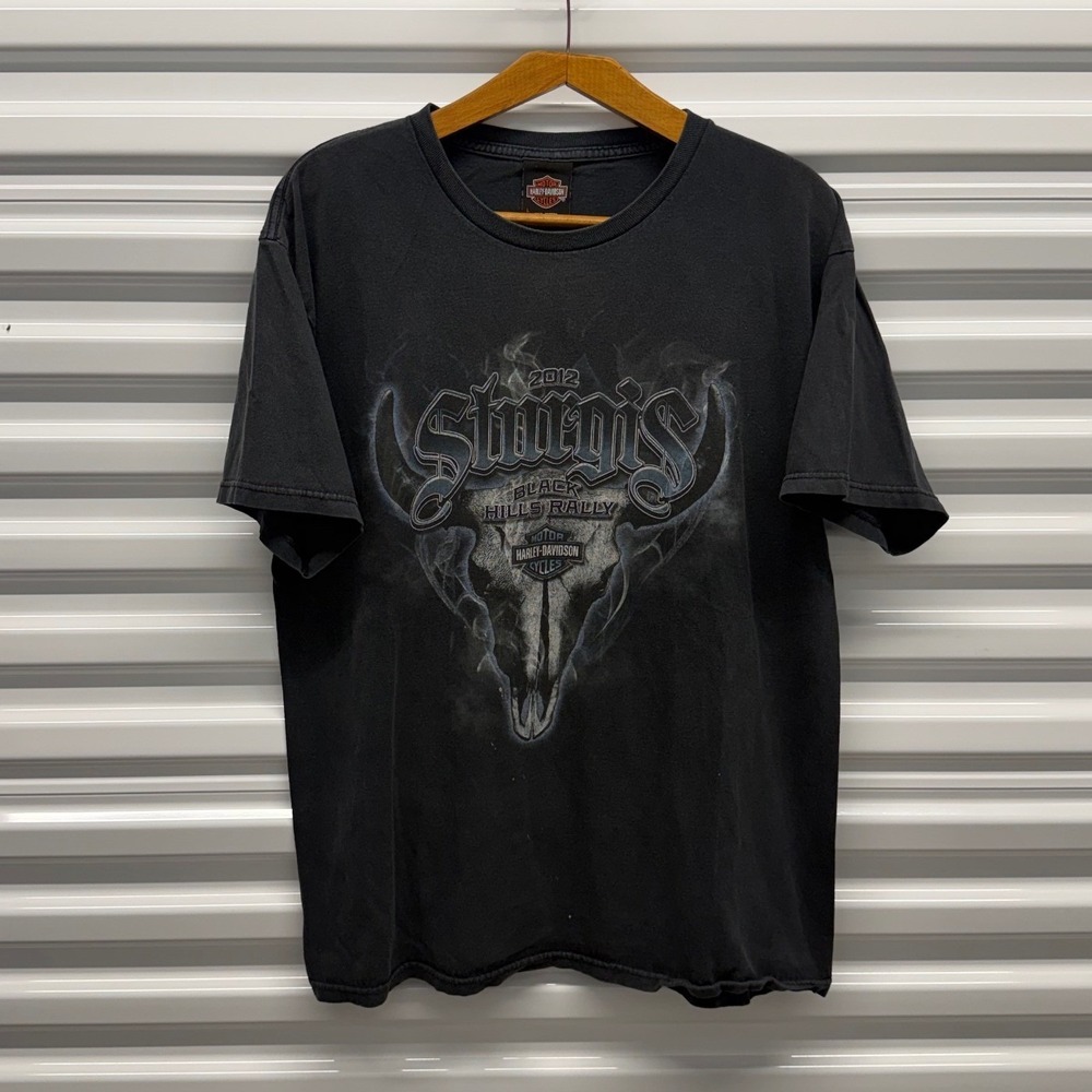 Vintage Harley Davidson Sturgis Skull Faded Black/ Gray Mens Large Shirt